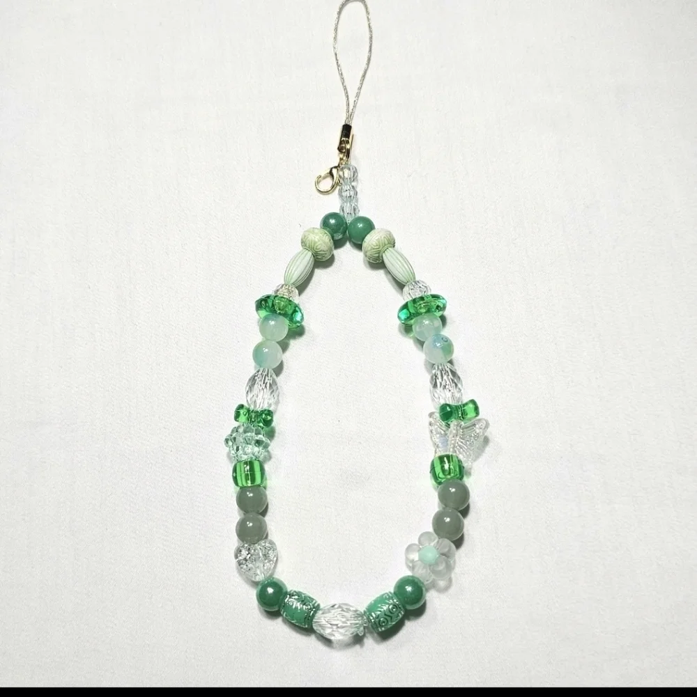 Cute Pastel Green Iridescent Girly Dainty Beaded Phone Charm or Wrist strap